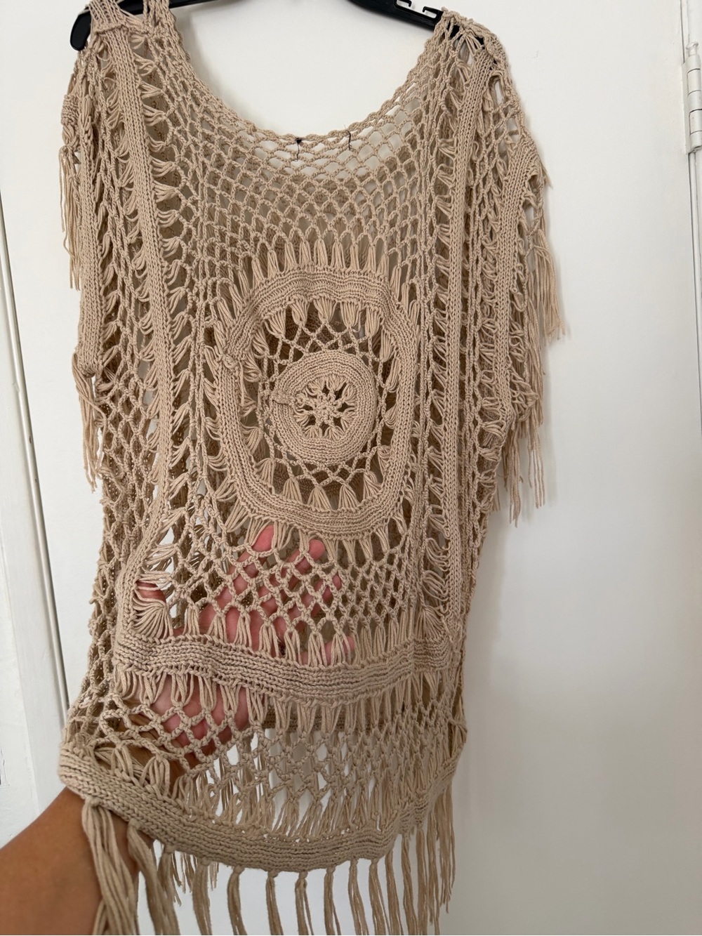 Beige Crochet Fringe Cover-Up - Picture 2 of 4